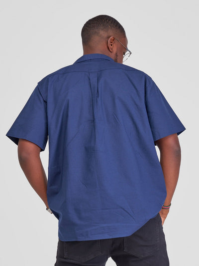 Zetu Men's LinenLux Cotton Classic Men's Button Down Shirt - Navy Blue - Shopzetu