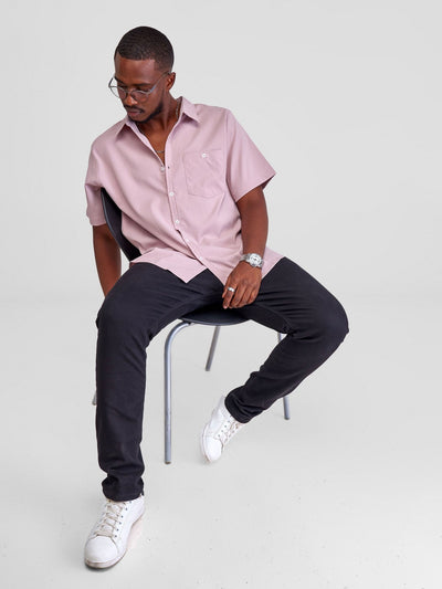 Zetu Men's Button Down Crepe Single Pocket Shirt - Purple - Shopzetu