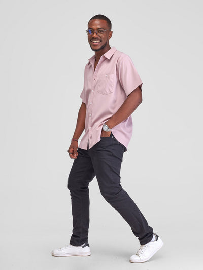 Zetu Men's Button Down Crepe Single Pocket Shirt - Purple - Shopzetu