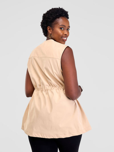 Safari Lira Sleeveless Coat - Taupe - Shopzetu