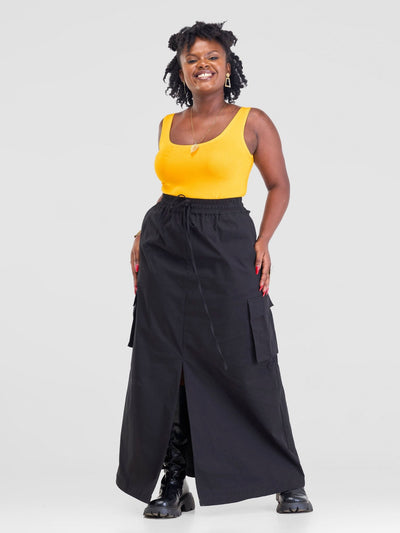 Safari Lira Front Slit Maxi Skirt - Black - Shopzetu