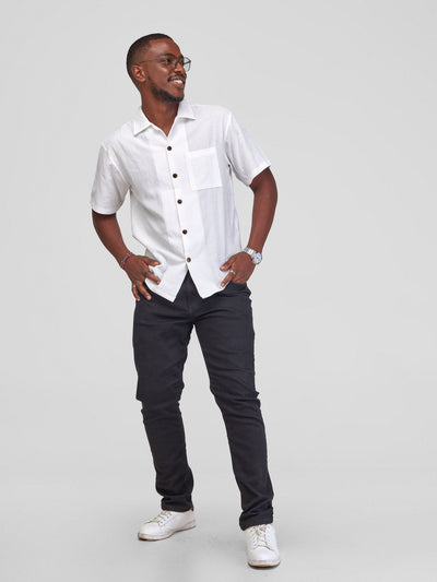 Zetu Men's Linen Button Down Shirt - White - Shopzetu