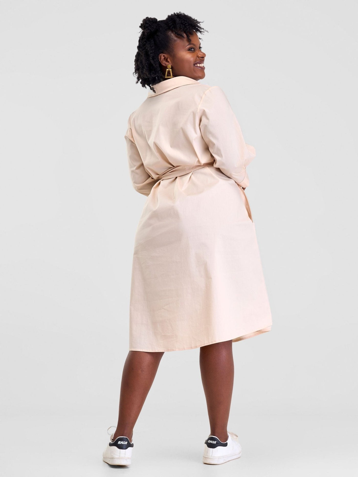 Safari Lira Front Panelled Shirt Dress - Taupe / White - Shopzetu