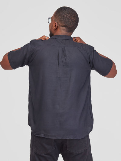 Zetu Men's Linen Button Down Shirt - Black - Shopzetu