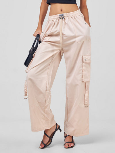 Carrie Wahu X SZ Midi Rise ''Design'' Straight Fit Cargo Trousers - Beige - Shopzetu