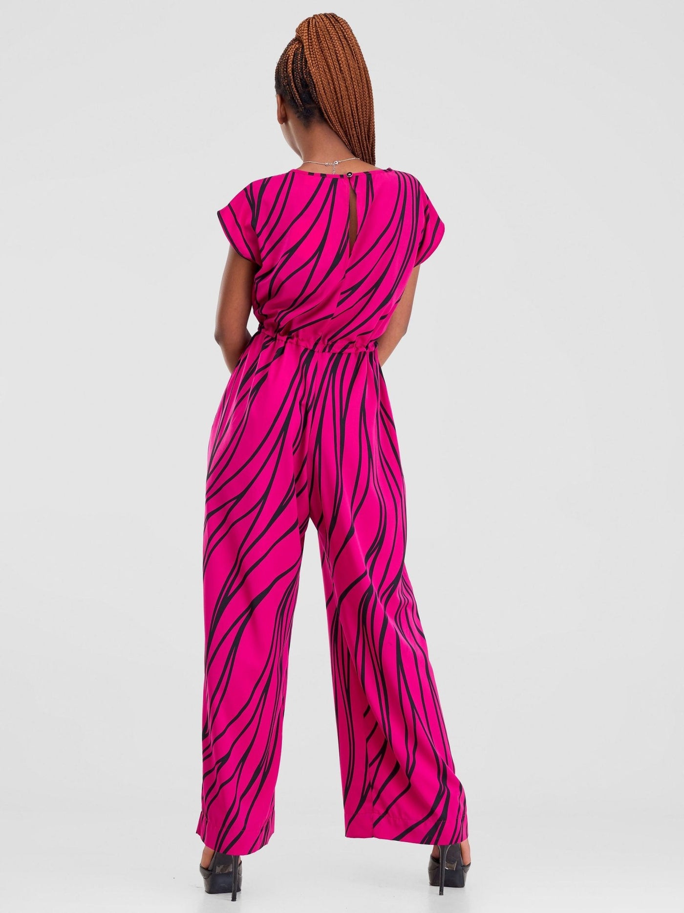 Vivo Sakari Drop Shoulder Jumpsuit - Hot Pink Sari Print - Shopzetu