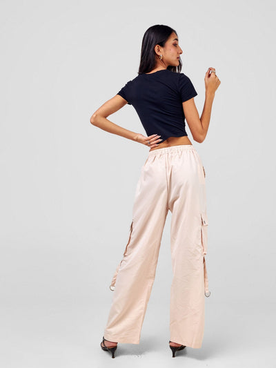 Carrie Wahu X SZ Midi Rise ''Design'' Straight Fit Cargo Trousers - Beige - Shopzetu