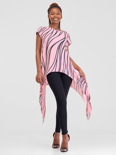Vivo Sakari Cap Sleeve Drape Top - Sari Dark Pink Print - Shopzetu