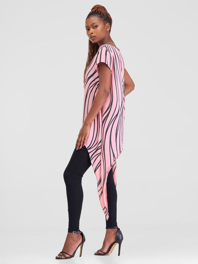 Vivo Sakari Cap Sleeve Drape Top - Sari Dark Pink Print - Shopzetu