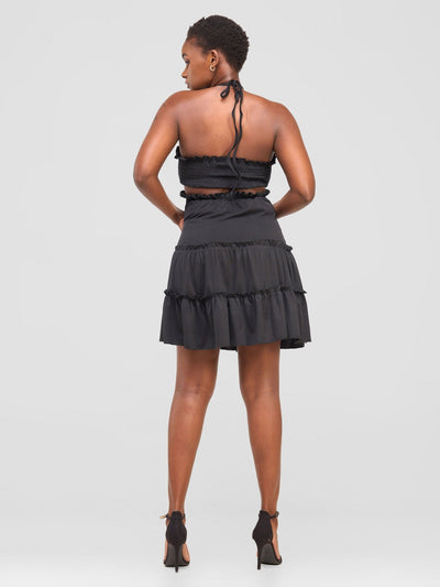 Anika Flirty Halter Dress With Bust Detail - Black - Shopzetu