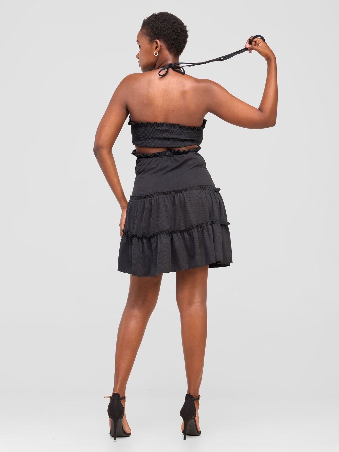 Anika Flirty Halter Dress With Bust Detail - Black - Shopzetu