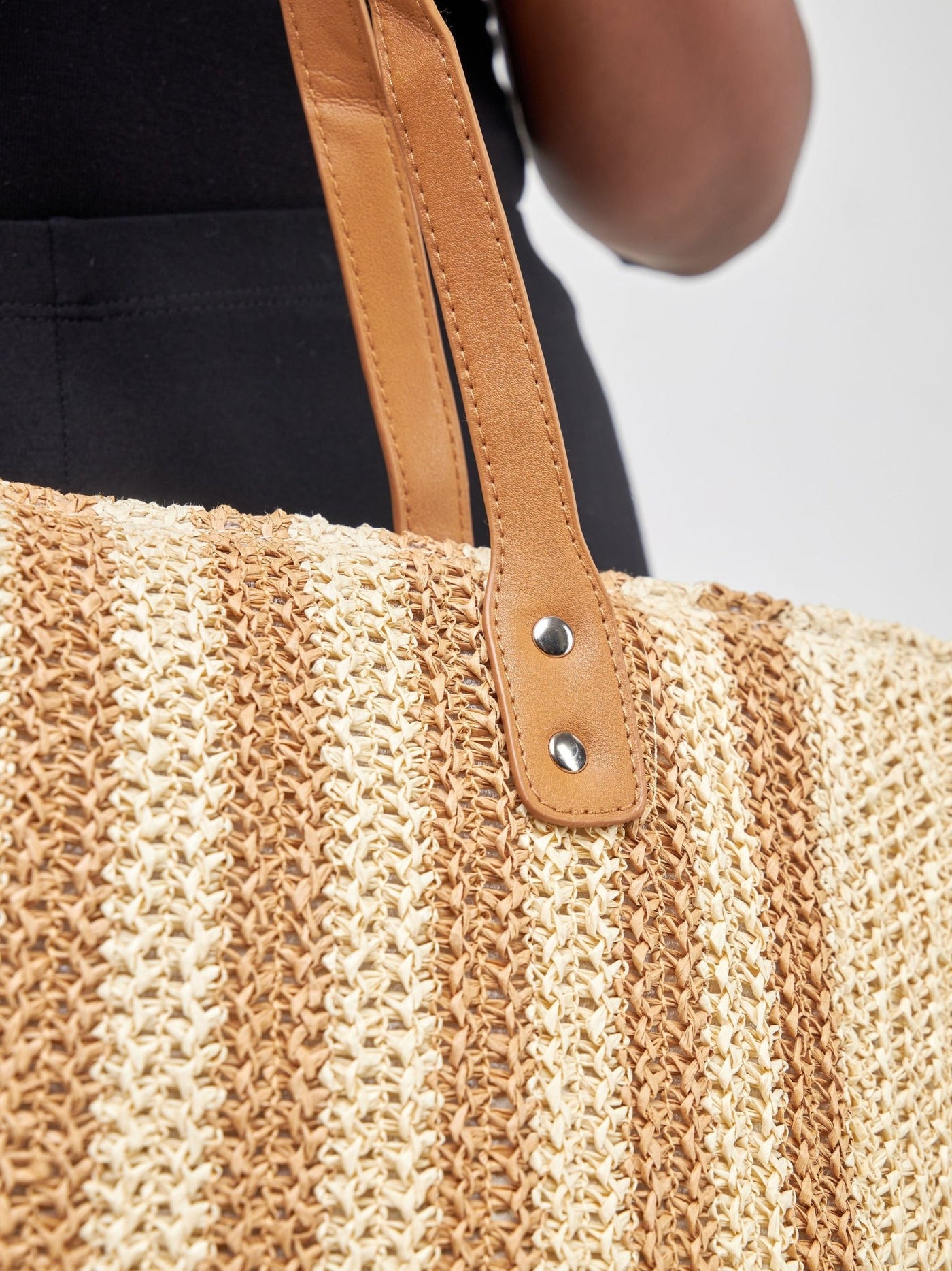 Sayuri Striped Sisal Knitted Beach Bag - Brown - Shopzetu