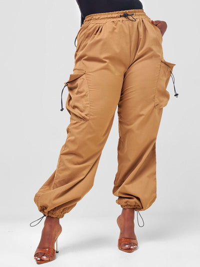 Carrie Wahu X SZ Parachute Straight Leg Cuffed Cargo Pants - Brown - Shopzetu