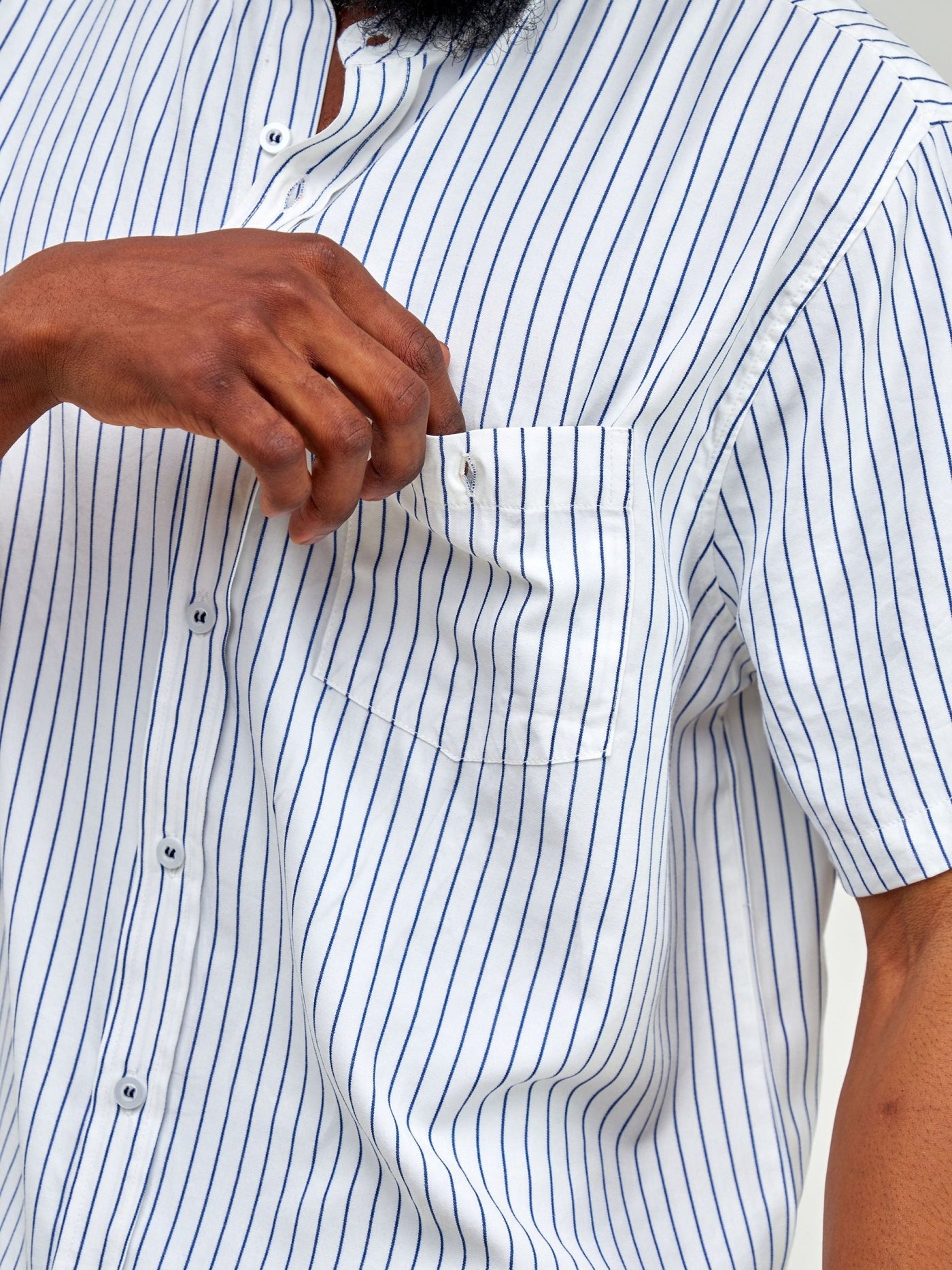 Zetu Men's Mandarin Button Down Stripped Shirt - Blue - Shopzetu