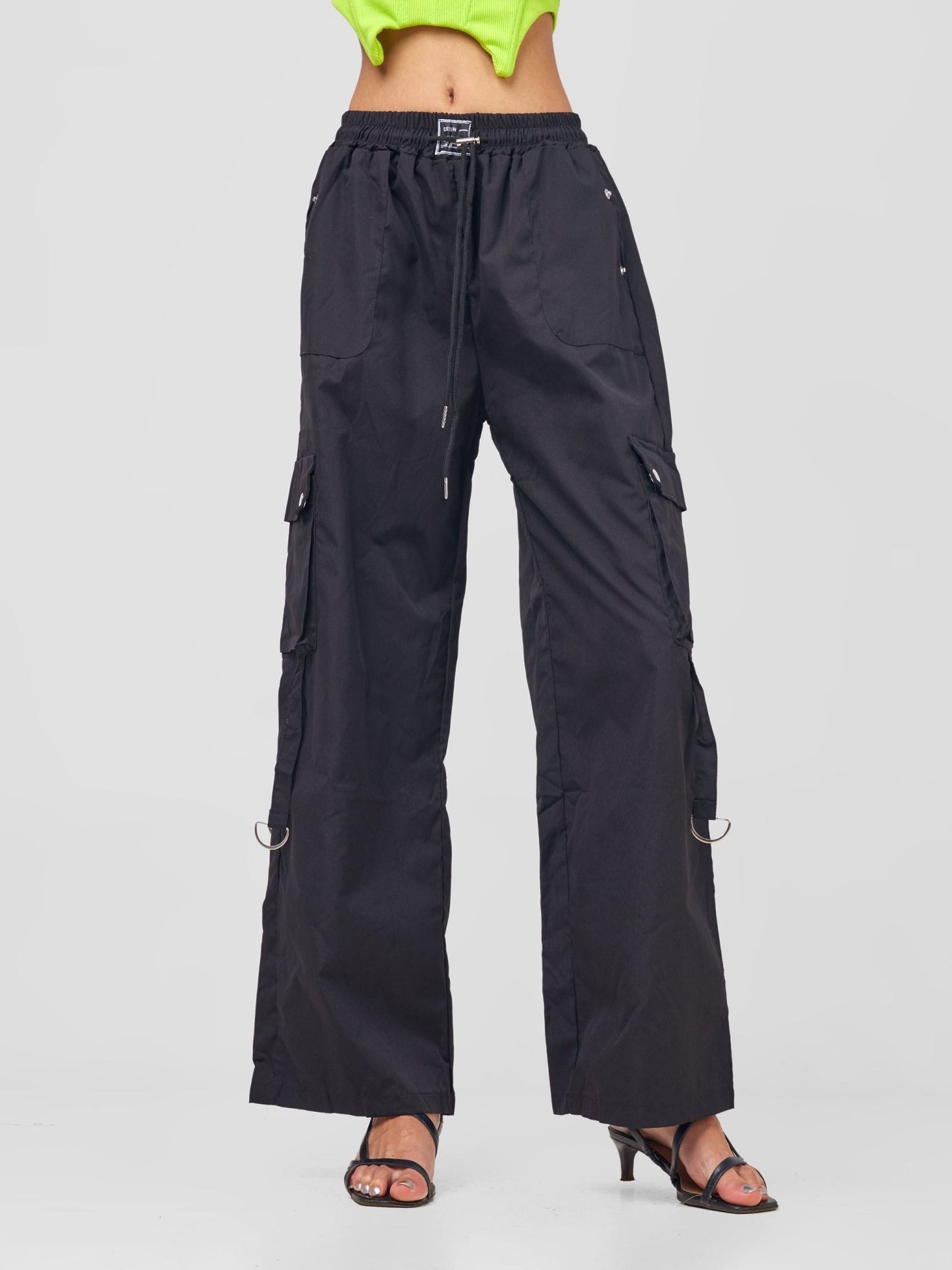 Carrie Wahu X SZ Midi Rise ''Design'' Straight Fit Cargo Trousers - Black - Shopzetu