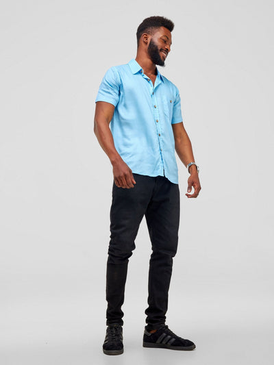 Zetu Men's LinenLux Cotton Classic Men's Button Down Shirt - Light Blue - Shopzetu