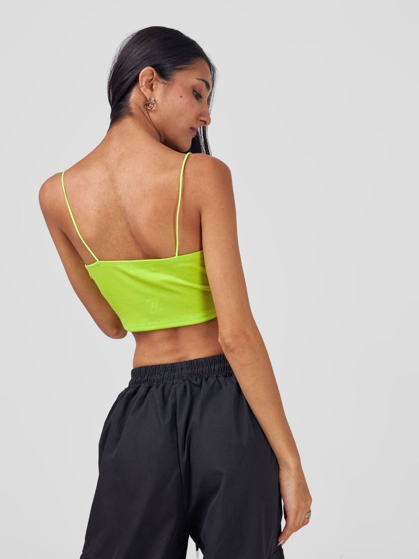 Carrie Wahu X SZ Seam Detailed Corset Crop Top With Asymmetrical Hem& Thin Straps - Neon Green - Shopzetu