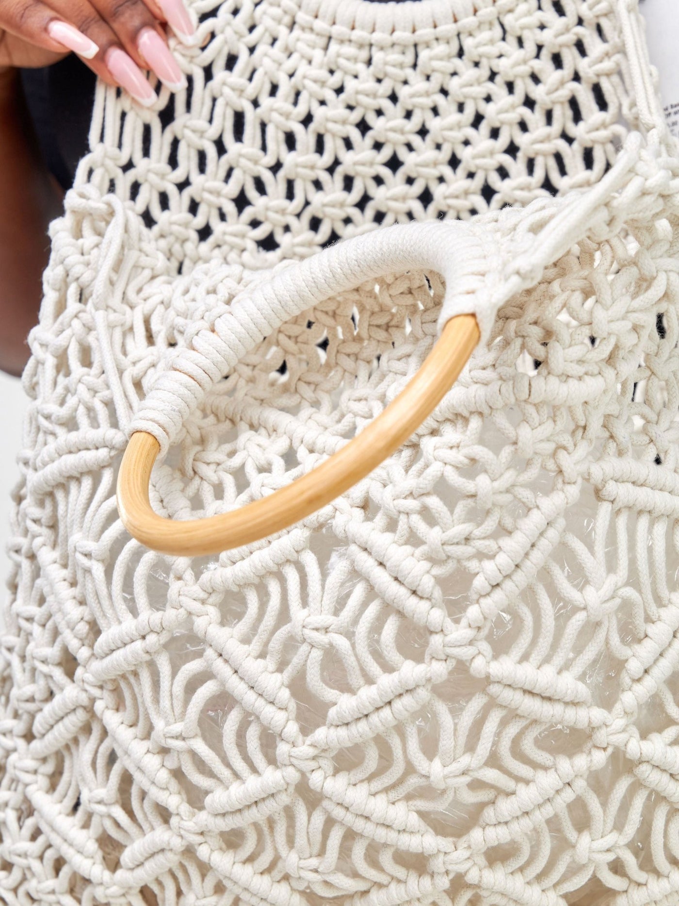 Sayuri Knitted Basket Boho Tote - Off White - Shopzetu