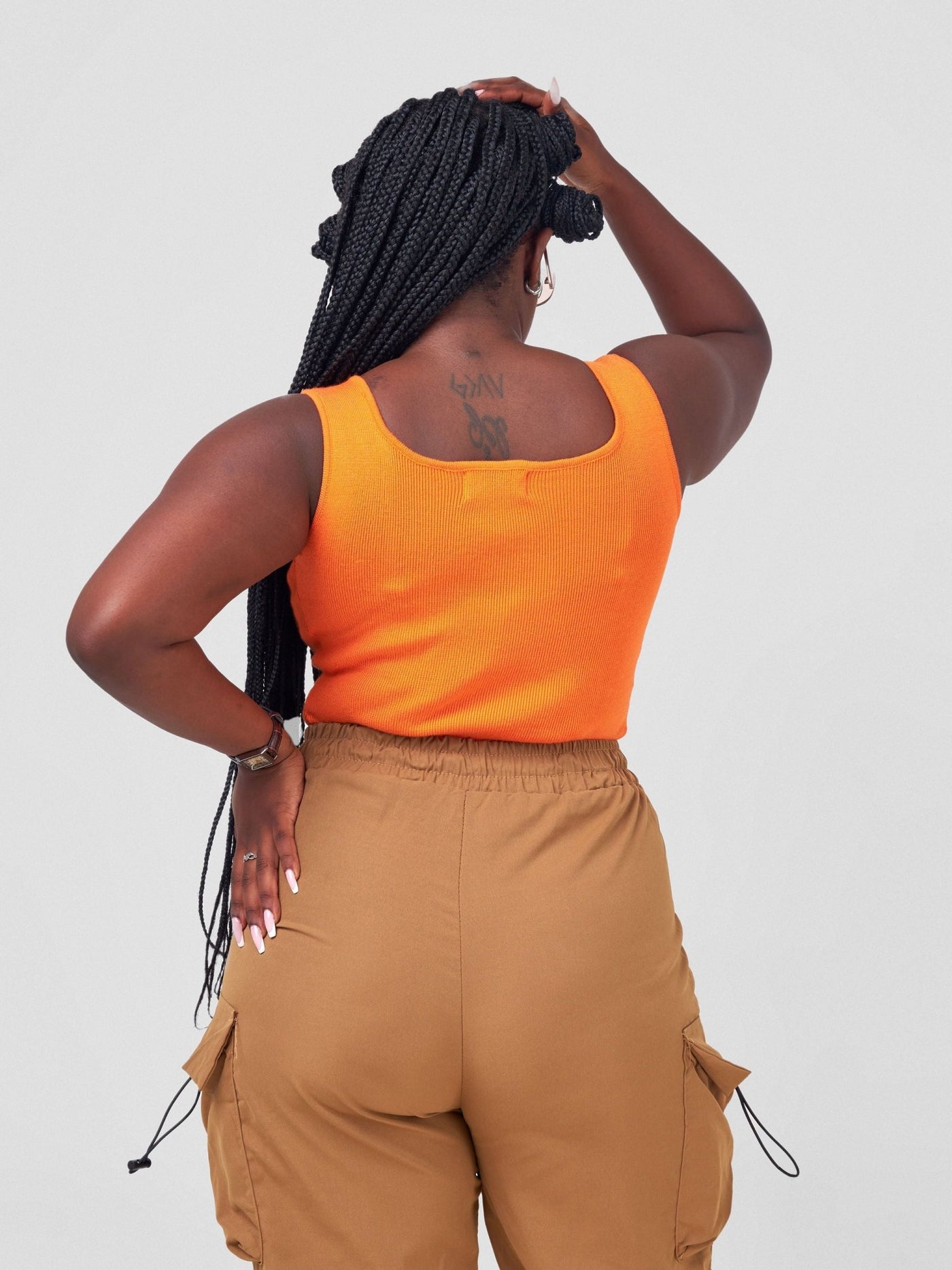 Carrie Wahu X SZ Square Neck Ribbed Sleeveless Bodysuit - Orange - Shopzetu