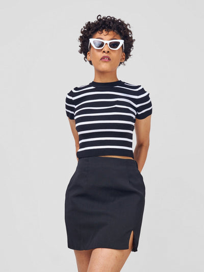 Carrie Wahu X SZ High Waisted Side Slit Mini Skirt - Black - Shopzetu
