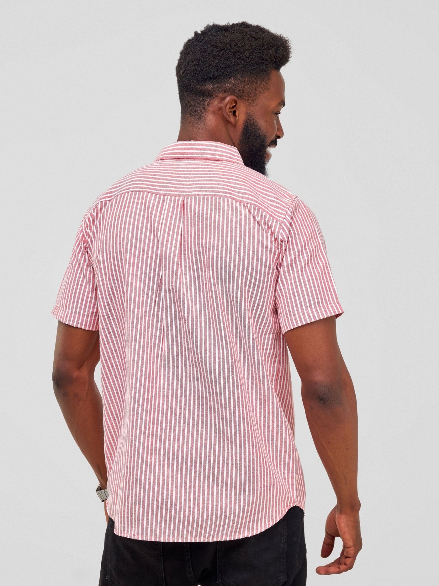 Zetu Men's Cotton Botton Down Stripped Shirt - Orange - Shopzetu