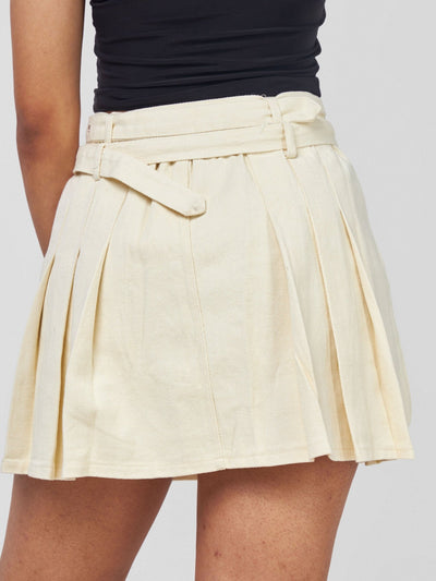 Carrie Wahu X SZ Pleated Double Buckle Miniskirt - Cream - Shopzetu