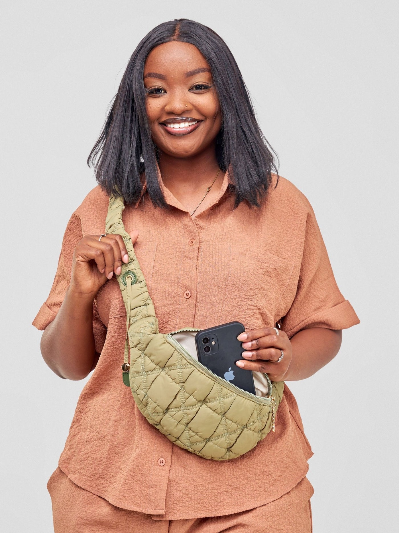 Mona Puffy Adjustable Waist Bag - Army Green - Shopzetu