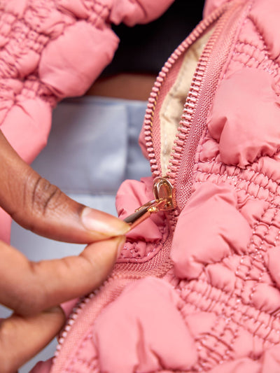 Mona Puffy Mini Shoulder Bag with Front Zipper - Blush Pink - Shopzetu