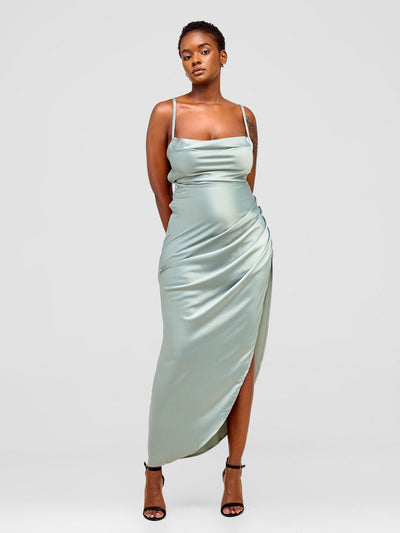 Lola Backless Strappy Satin Dress With High Side Slit - Aqua - Shopzetu