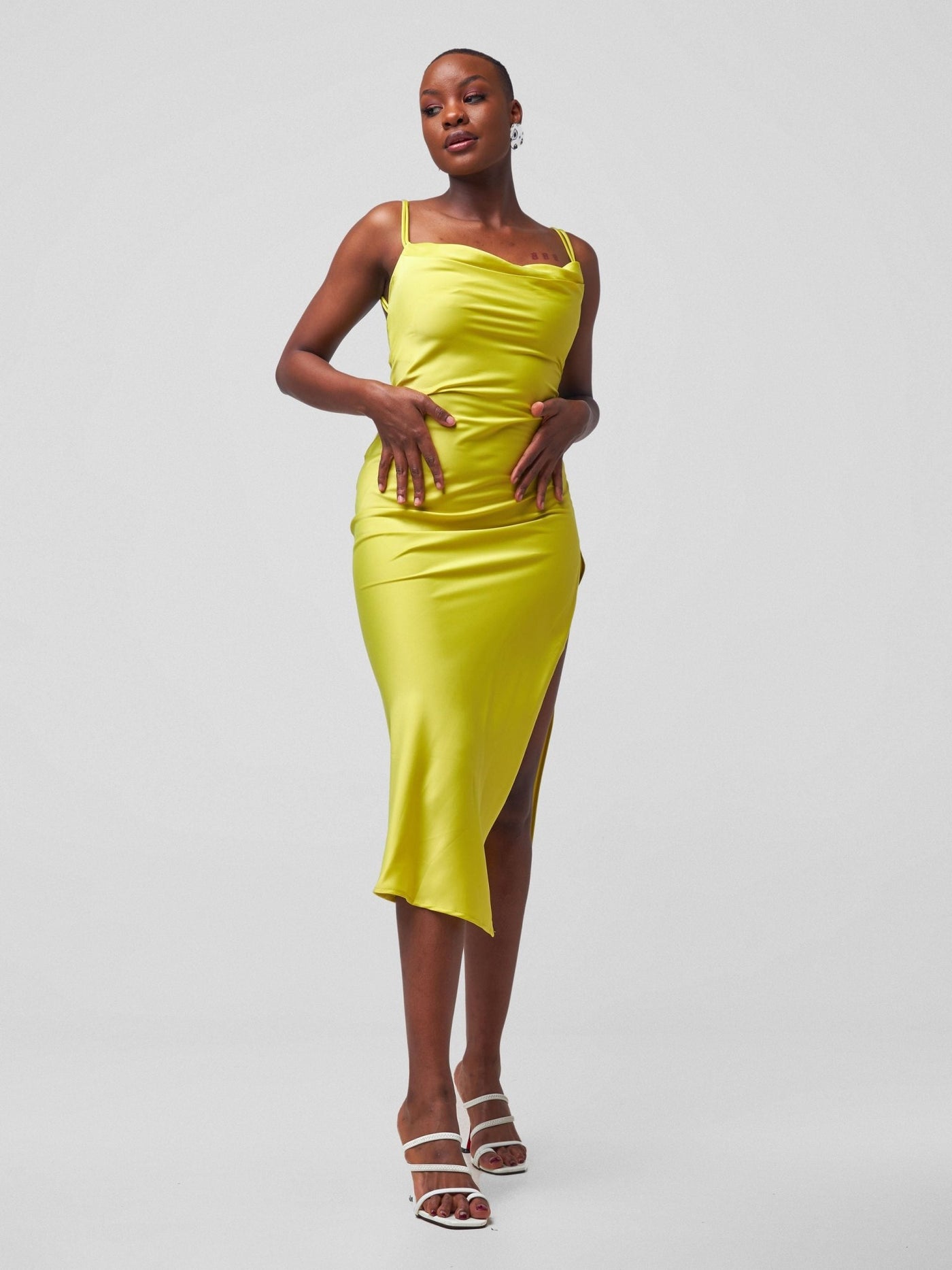 Carrie Wahu X SZ Long Satin Double Strap Dress - Lime - Shopzetu
