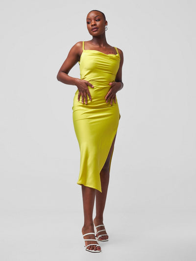 Carrie Wahu X SZ Long Satin Double Strap Dress - Lime - Shopzetu