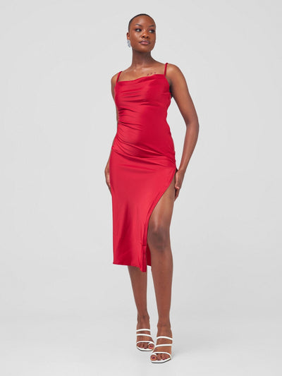 Carrie Wahu X SZ Long Satin Double Strap Dress - Red - Shopzetu