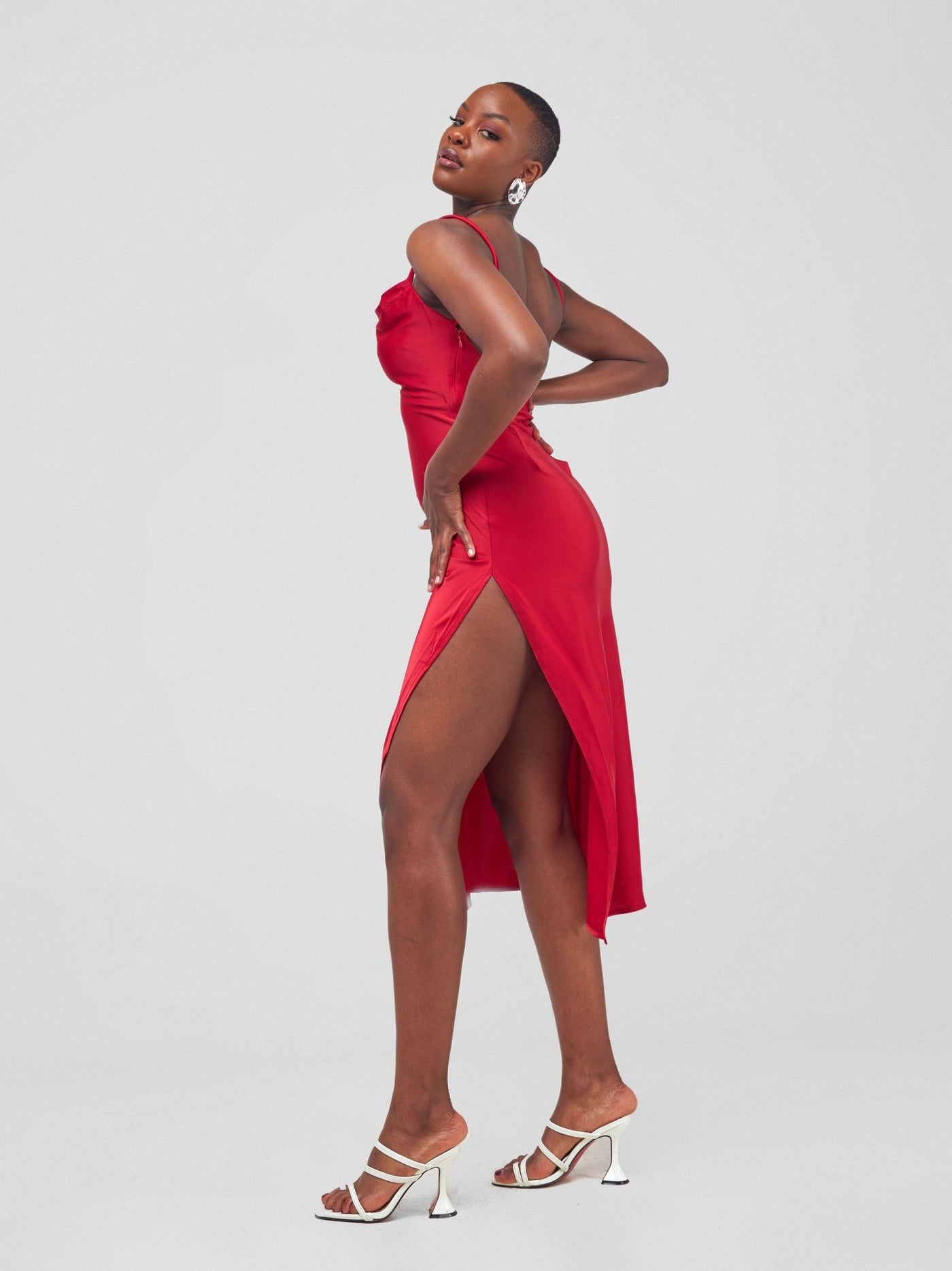 Carrie Wahu X SZ Long Satin Double Strap Dress - Red - Shopzetu