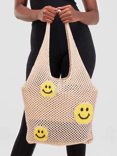 Sayuri Smiley Face Hobo Bag - Brown - Shopzetu