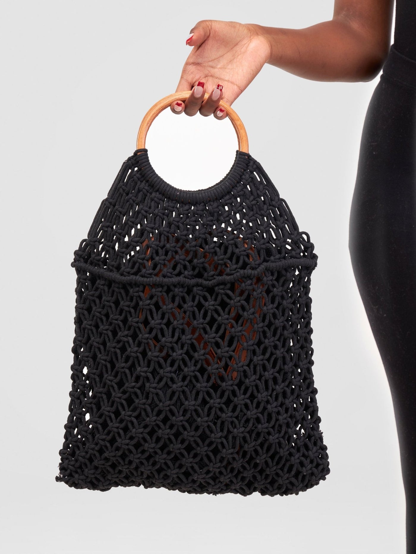 Sayuri Knitted Basket Boho Tote - Black - Shopzetu