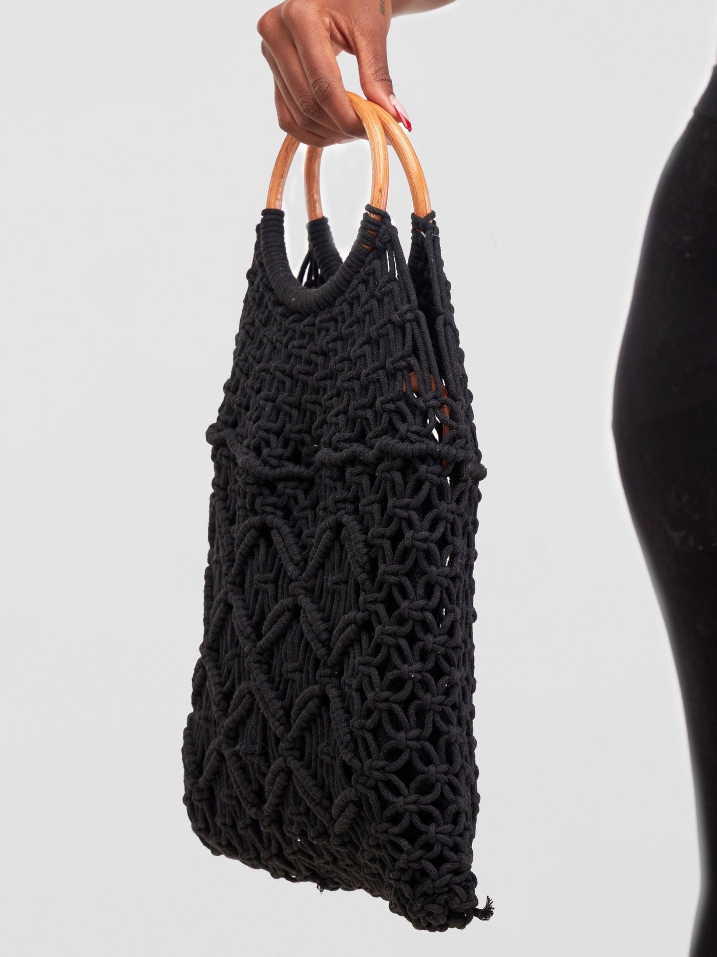 Sayuri Knitted Basket Boho Tote - Black - Shopzetu