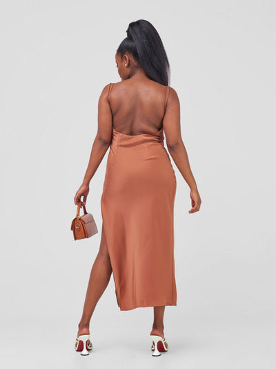 Carrie Wahu X SZ Long Satin Double Strap Dress - Copper - Shopzetu
