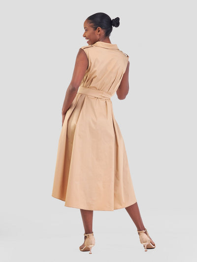 Safari Zene High Low Shirt Dress - Light Taupe - Shopzetu