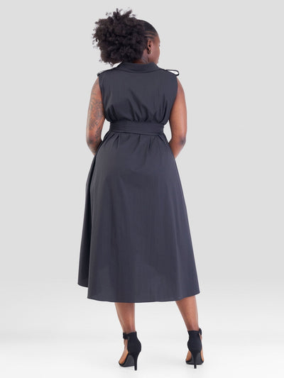 Safari Zene High Low Shirt Dress - Black - Shopzetu