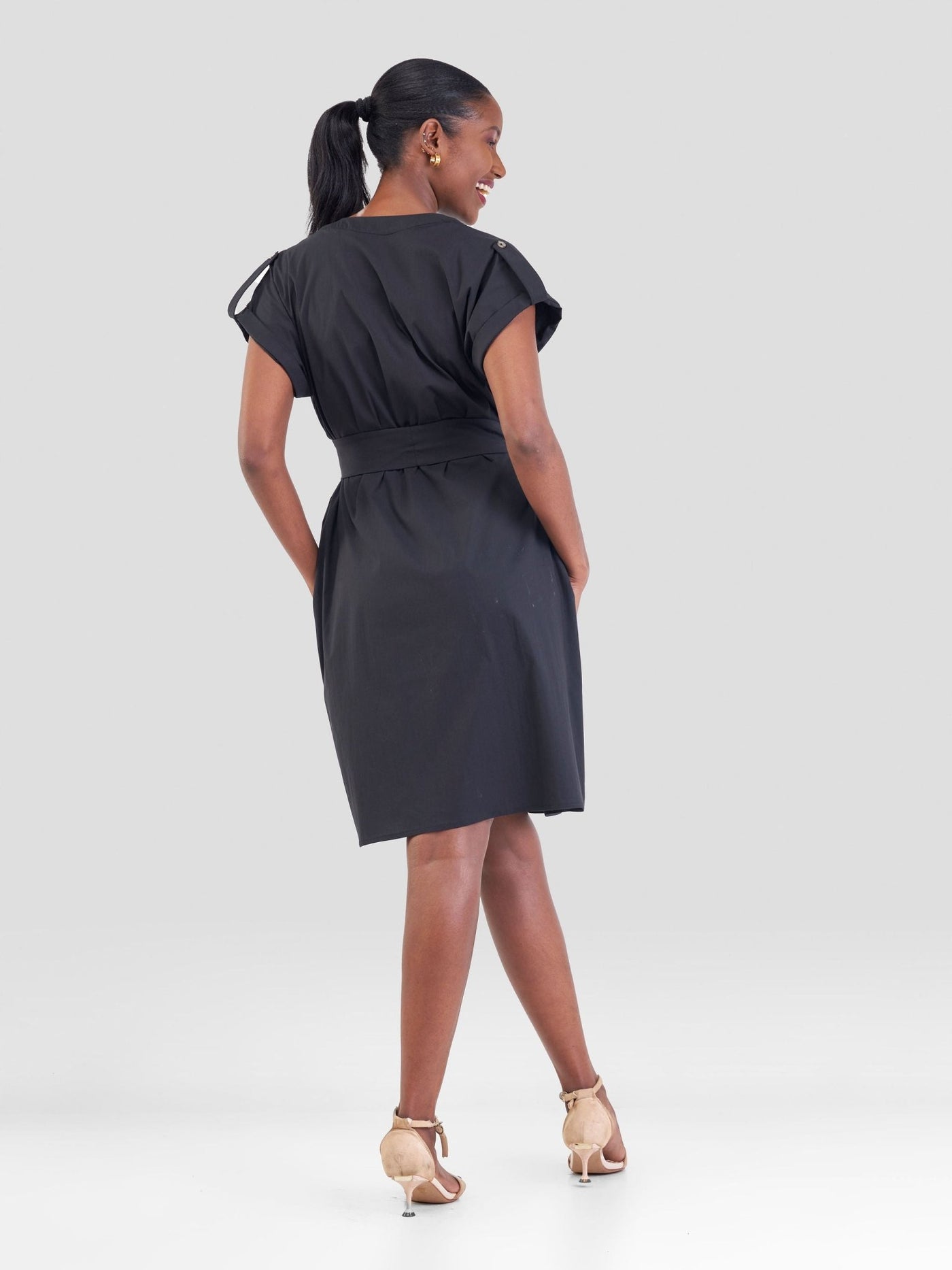 Safari Zene Drop Shoulder Above Knee Dress - Black - Shopzetu