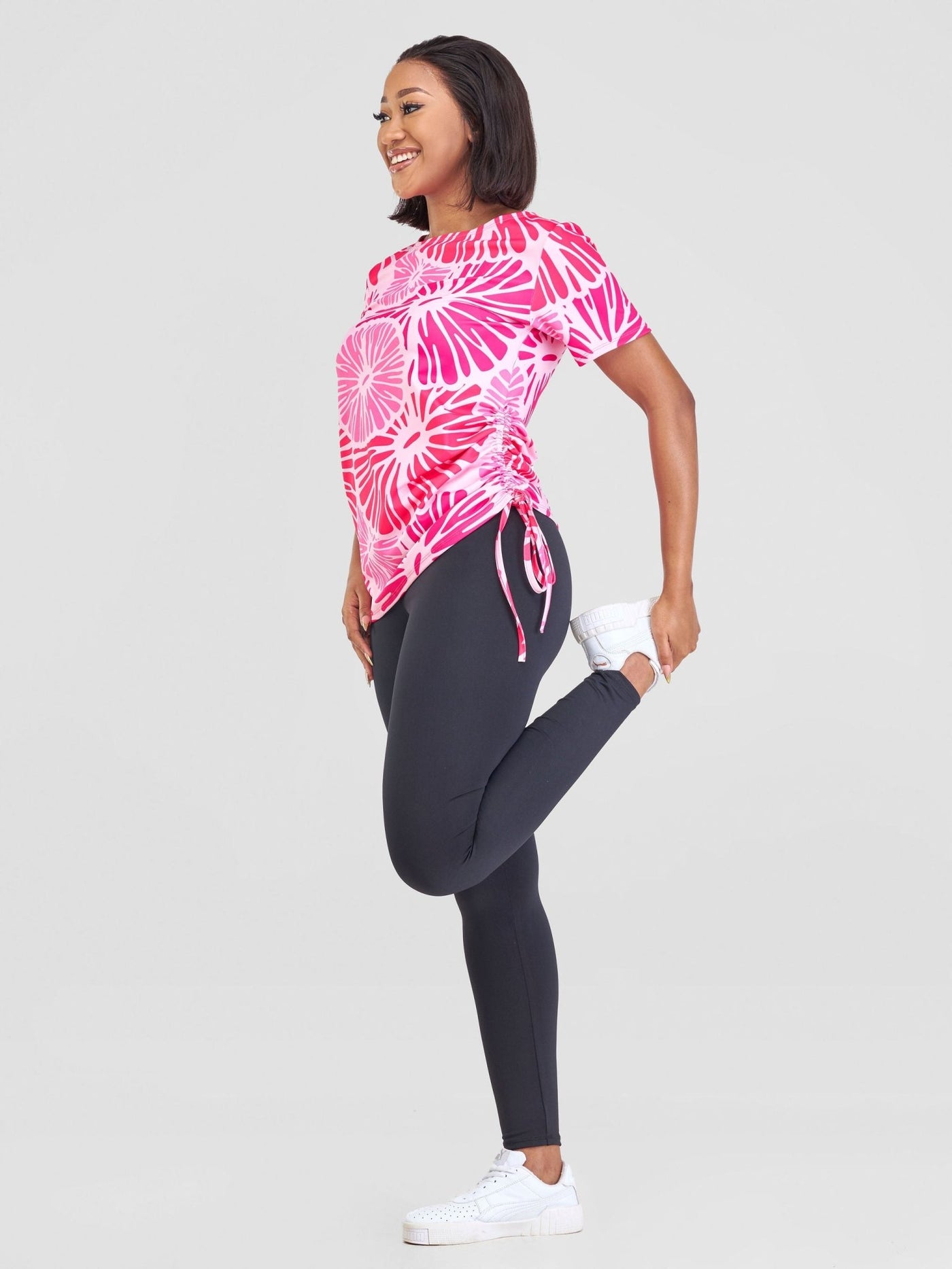Vivo Lero Short Sleeve Drawstring Top - Pink Kiwi Print - Shopzetu