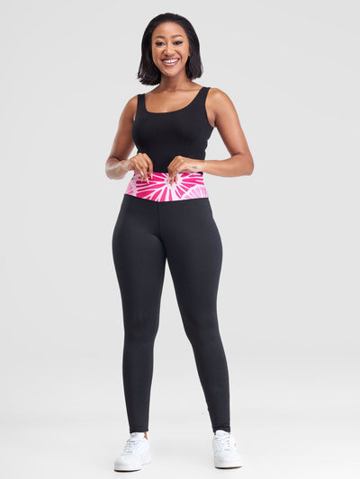 Vivo Lero Fitness Leggings - Black + Pink Kiwi Print - Shopzetu