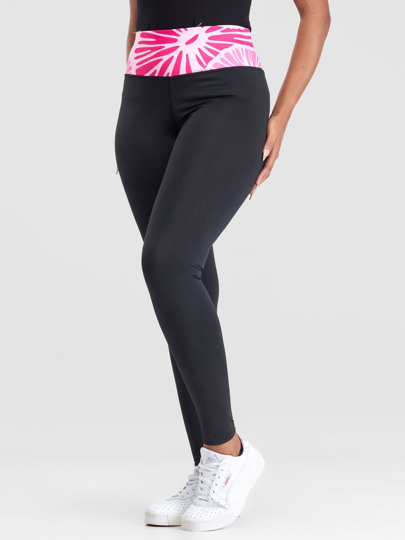 Vivo Lero Fitness Leggings - Black + Pink Kiwi Print - Shopzetu