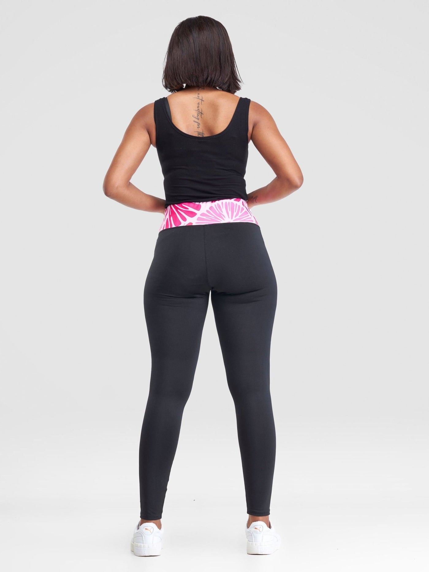 Vivo Lero Fitness Leggings - Black + Pink Kiwi Print - Shopzetu