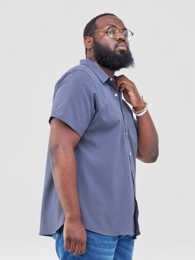Zetu Men's Button Down Crepe Single Pocket Shirt - Black - Shopzetu