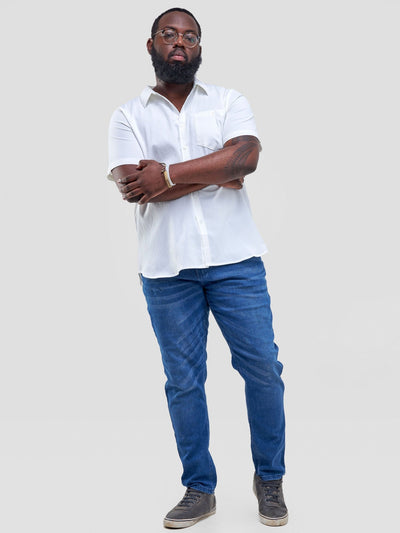 Zetu Men's Button Down Crepe Single Pocket Shirt - Cream - Shopzetu