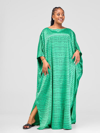 Vivo Asika Maxi Kaftan - Green / Black Abstract Print - Shopzetu