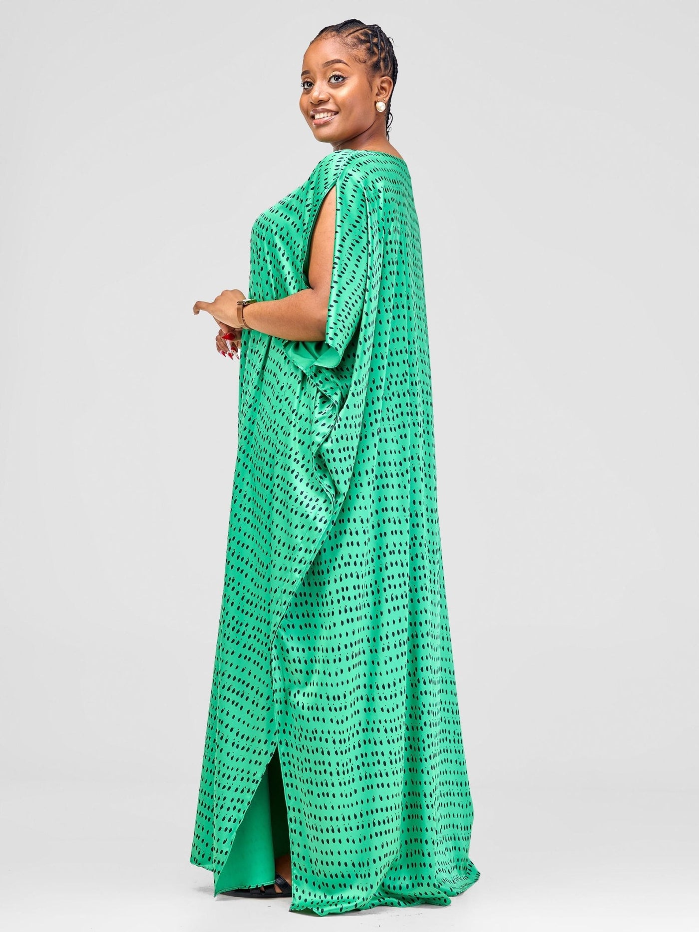 Vivo Asika Maxi Kaftan - Green / Black Abstract Print - Shopzetu