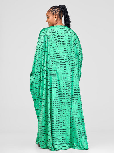 Vivo Asika Maxi Kaftan - Green / Black Abstract Print - Shopzetu