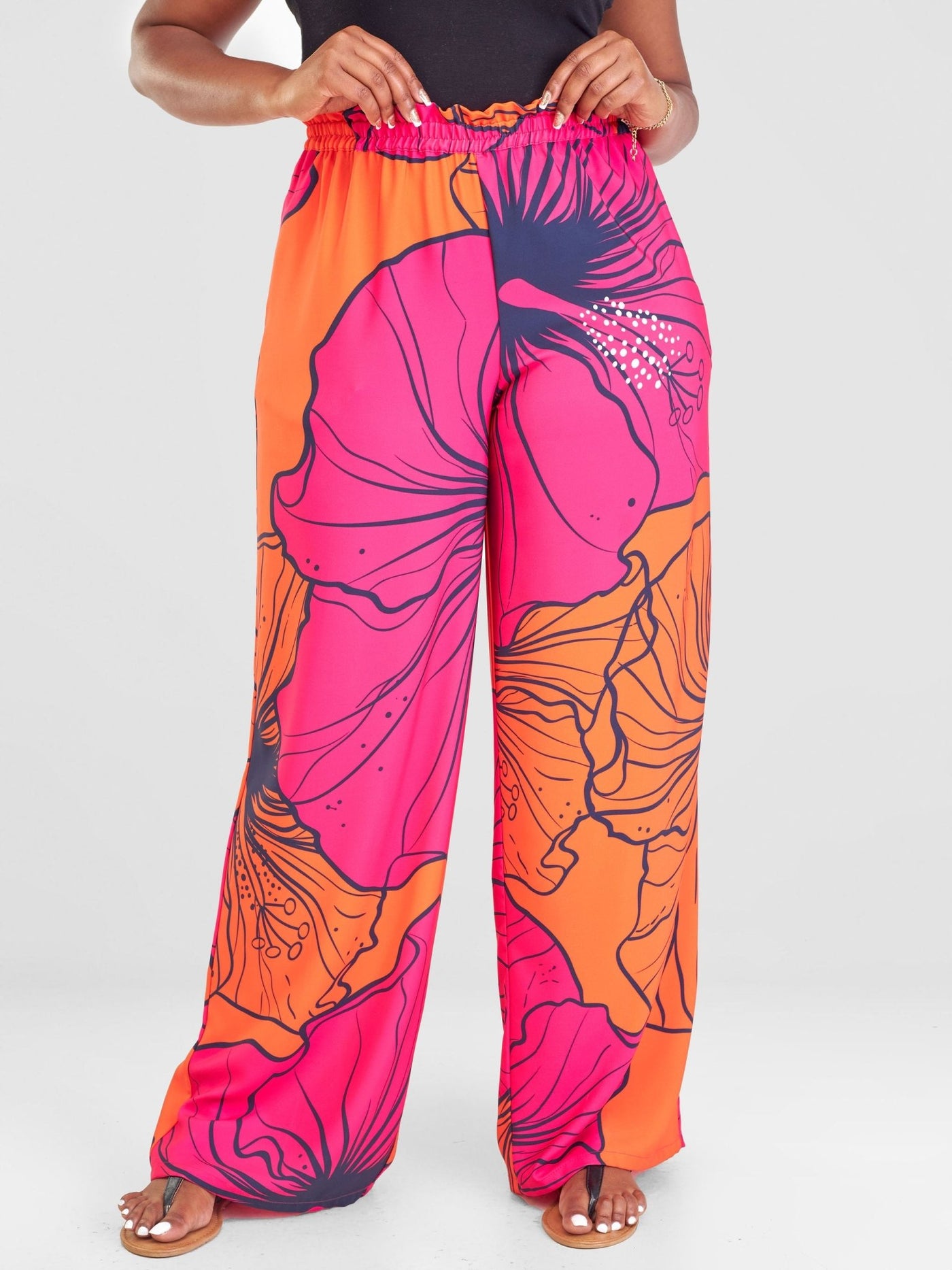 Vivo Sanali Wide Leg Pants - Orange / Pink Flohibi Print - Shopzetu